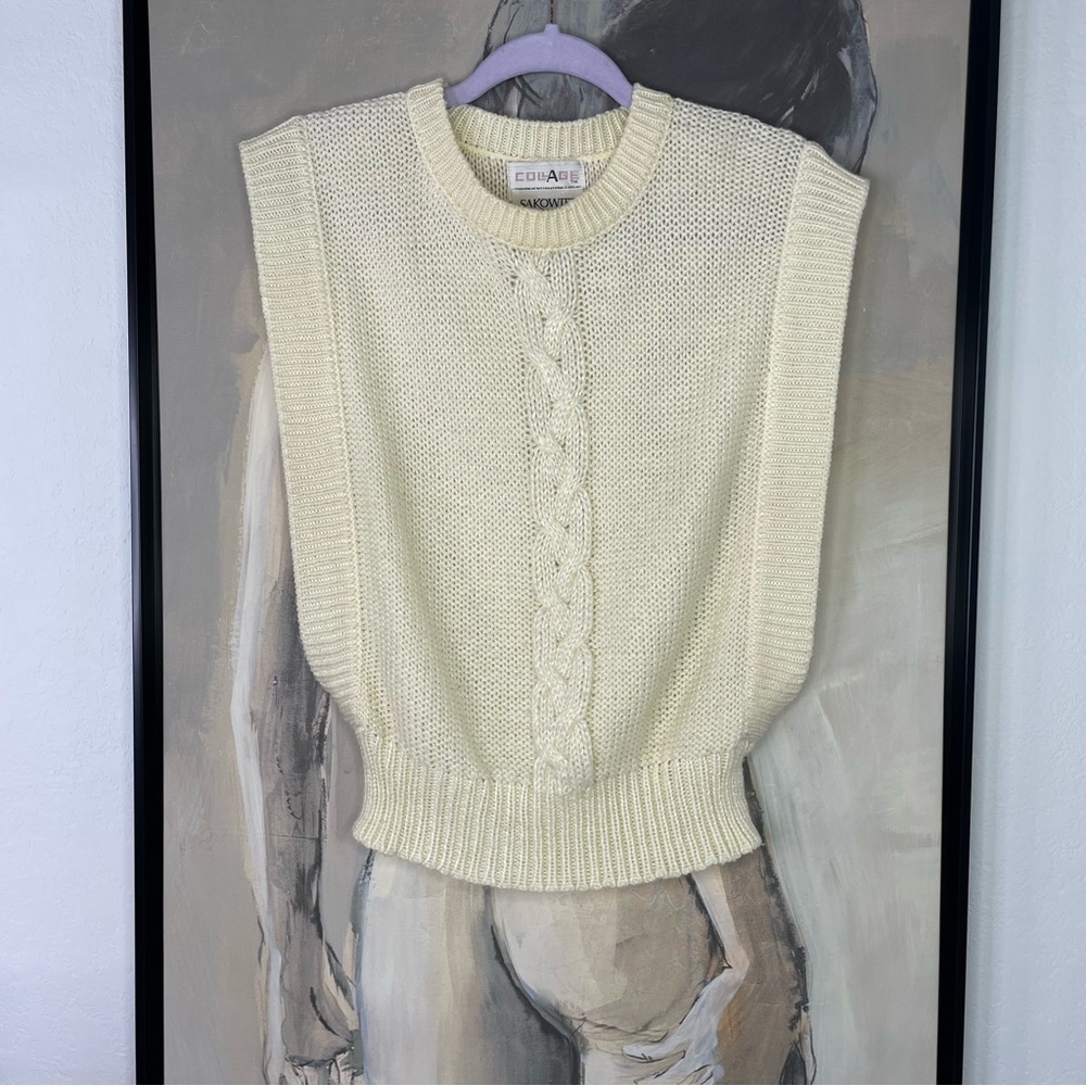 Vintage 90’s Sakowitz Collage Ivory Sweater Vest